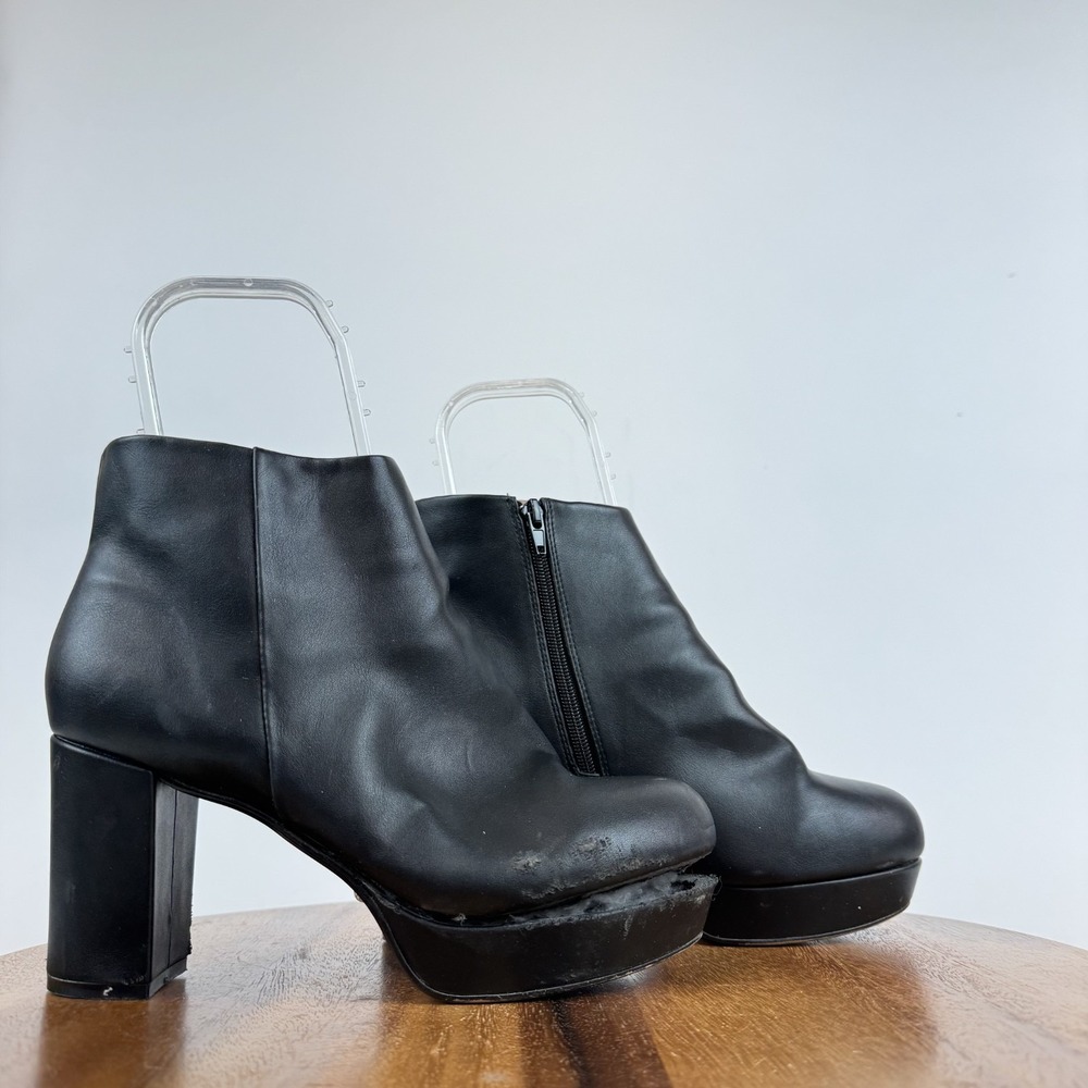 Womens Chelsea Crew Disco Retro Black Faux Leather Plaform Heel Booties Size 41